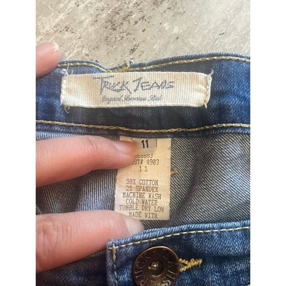 Truck Jeans Bootcut‎ Denim Jeans Dark Wash Frayed Hem Women's Size 11 Low Rise - Picture 3 of 3